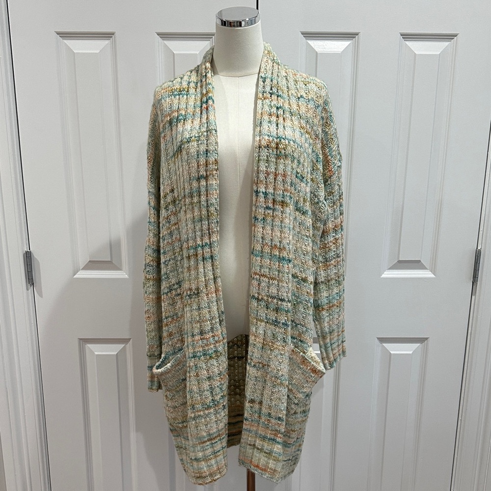 Anthropologie Space-Dyed Longline Pastel Mix Patch Packet Knit Cardigan Size M